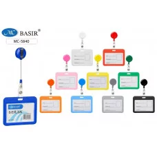 Бейдж для пропусков, проездных: 1шт горизонтальный, пластик ассорти с рулеткой МС-5840