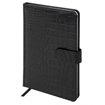 Еженедельник датированный 2025, А5, 145х215 мм, BRAUBERG "Party", под кожу, черный, 115970