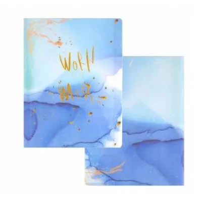 Папка с 40 вкладышами Alingar А4 310х235 мм пластик 400 мкм мраморный дизайн с надписью "World" голубой 1шт AL12806