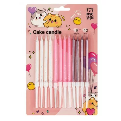 Свечи для торта с держателями MESHU "Rose", розовые, 9см, 12шт 364818