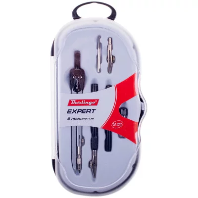 Готовальня Berlingo "Expert", 6 предметов, циркуль 135мм, пластиковый футляр BERLINGO_ 231678