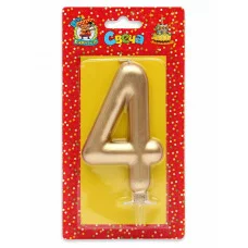 Свеча для торта Золотой металлик (большая) Цифра 4 С-1866