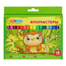 Фломастеры ArtSpace "Милые зверушки", 18цв., смываемые, картон, европодвес 308035