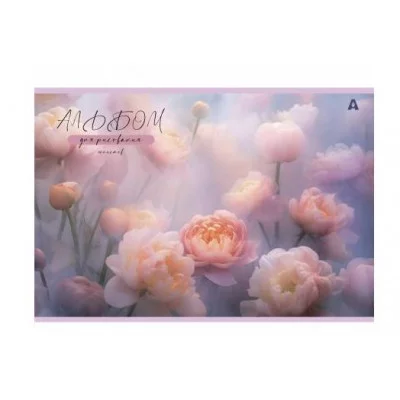 Альбом для рисования А4 40л., Alingar, на скрепке, мелованный картон (стандарт), 100 г/м2,  "Нежные цветы" AL13157