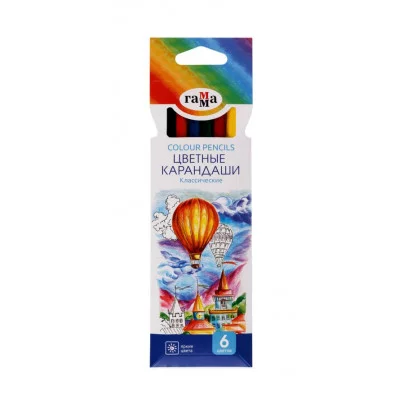 Карандаши цветные Гамма "Классические", 06цв., заточен., картон. упаковка, европодвес 344223