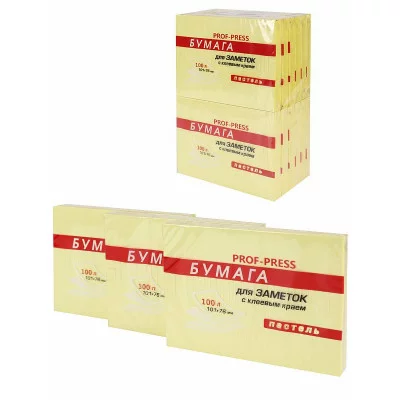 Бумага для заметок с клеевым краем ЖЕЛТАЯ ЗБ-4585 пастель, 101Х76 мм, 100л,