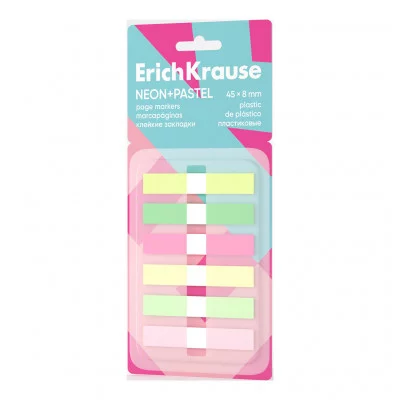 Клейкие закладки пластиковые ErichKrause Neon+Pastel, 45х8 мм, 120 листов, 6 цветов 63666