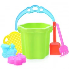 Песочный набор № 105 (ведро-цветок 0,7 л, сито, грабли 20см, совок 21 см, 2 формочки) 1805