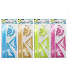 Линейки набор CK-82 неломающиеся (30см-линейка 2 шкалы, 9см, 13см-угольник, транспортир), цвета ассорти 319678