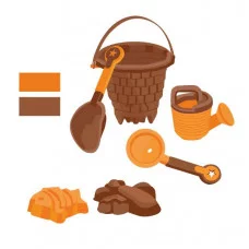 Компания Друзей Песочный набор "Замок" №91 коричнево-оранжевый(в комп. ведро 1,2 л, лопатка 23см, воронка 21,5см, 2 формочки 10 см, лейка 0,2 л) 27х19х19 см JB5300636