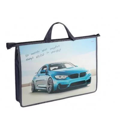 Папка для рисунков и труда СИНИЙ АВТОМОБИЛЬ-3 (ПТР-1818) А3, молния сверху, пластик ПТР-1818