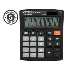 Калькулятор настольный Citizen SDC-812NR, 12 разрядов, двойное питание, 102*124*25мм, черный 294013
