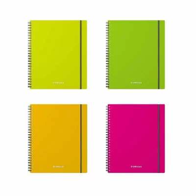 Тетрадь общая с пластиковой обложкой на спирали ErichKrause Neon, ассорти, А5+, 80 листов, клетка, на резинке 50650