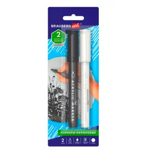 Маркеры акриловые для рисования и хобби BRAUBERG ART CLASSIC, НАБОР 2 цв., ЧЁРНЫЙ/БЕЛЫЙ, 2 мм, 152148