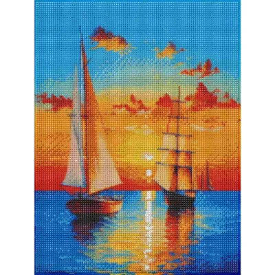 Алмаз мозаика (блест.) 30х40 см, с подр., с полн. заполн. (30цв.) Парусники в море (арт.АЛМ-0028)