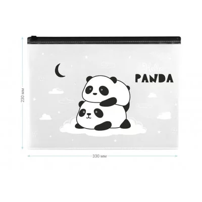 Папка-конверт на zip-молнии MeShu "Hello Panda", А4, 150мкм, прозрачная с рисунком 342735