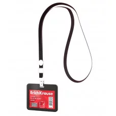 Бейдж горизонтальный в комплекте с лентой ErichKrause слайдер, твердый пластик ABC, размер вставки 85х54 мм, черный 63738