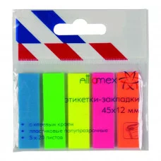 Закладки клейкие пластик 12*45 5цв*20л неон е/п ATTOMEX 2011703 581316