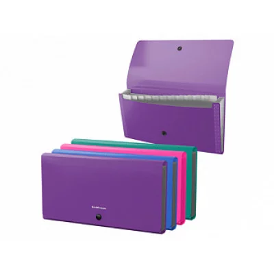 Папка-картотека пластиковая ErichKrause® Diagonal Vivid, с 12 отделениями, Check size, ассорти  50420