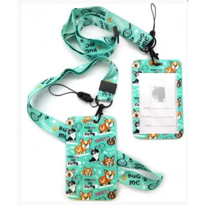 Обложка для проездного билета CY-65 салатовая Корги 1 карман, А7, пластик, с лентой 326630