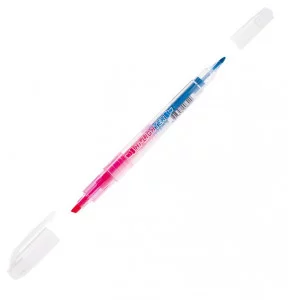 Текстовыделитель двухсторонний Crown "Multi Hi-Lighter Twin" розовый/голубой, 3/2мм 208941