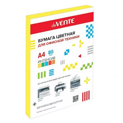 Бумага цветная А4 80г/м2 интенсив 100л желтый DEVENTE 2072927/2072213 461054