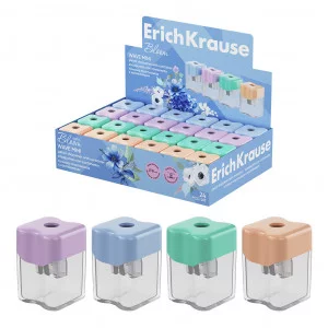 Точилка пластиковая ErichKrause Wave Mini Pastel Bloom с контейнером ассорти, 1шт 60044