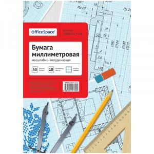Бумага масштабно-координатная OfficeSpace, А3 10л. голубая, в папке Спейс 232959
