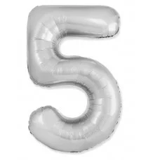 Шар (40\'\'/102 см) Цифра, 5 Slim, Серебро, 1 шт. 901915P