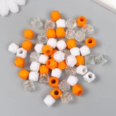Бусины пластик "Кристалл многогранник. Оранж, белый, прозрачный" набор 30 гр 1х1х1 см   9468741
