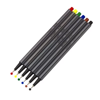 Набор капиллярных ручек Alingar, 6 цв., 0,4 мм., шестигранный, серый корпус, упаковка ПВХ AL7191