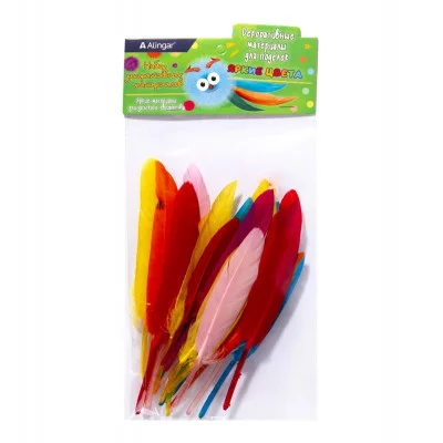Перья декоративные гладкие Alingar, 20 шт, пакет с европодвесом, "Ассорти" AL9049