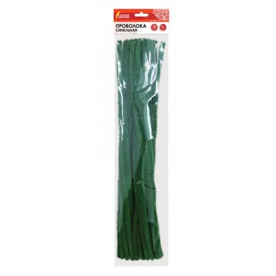 Проволока синельная для творчества "Пушистая", зеленая, 30 шт., 0,6х30 см, ОСТРОВ СОКРОВИЩ, 661535