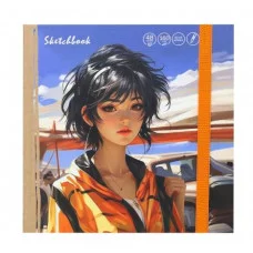 Скетчбук 48л. ДЕВУШКА И ГОНКИ 48-3003 7БЦ матовая ламинация ляссе лен резинка 165х165мм