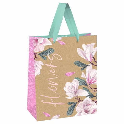 Пакет подарочный 1шт 11*14*6,5см MESHU "Flowers", отд. фольгой, крафт 354536