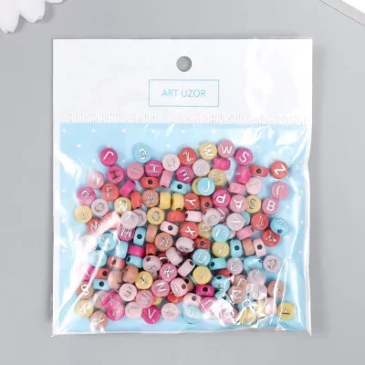 Бусины для творчества пластик "Английские буквы серебро" разноцвет набор 20 гр 0,4х0,7х0,7 см   7811