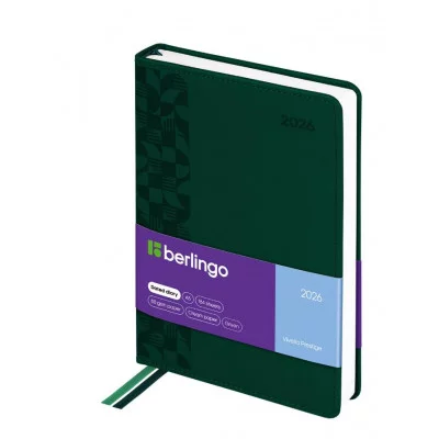 Ежедневник датированный 2026г., А5, 184л., кожзам, Berlingo "Vivella Prestige", зеленый 381840
