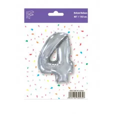 Шар (40\'\'/102 см) Цифра, 4, Серебро, 1 шт. в уп. B901764P