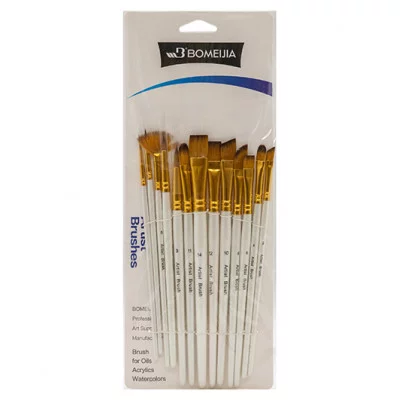 Кисти набор 13 шт. Синтетика CK-157 Круглые (№1,3,7,9) и Плоские (№2,4,5,6,8,10,11,12,14) белая ручка, в ПВХ-пакете 320250