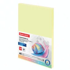 Бумага цветная BRAUBERG, А4, 80 г/м2, 100 л. пастель, желтая, для офисной техники, 112446
