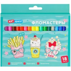 Фломастеры ArtSpace "Кот-сластена", 18цв., смываемые, картон, европодвес 308039