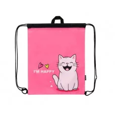 Сумка-мешок для сменной обуви, 2 отделения, двойной шнурок СЧАСТЛИВЫЙ КОТИК (МО-1613) 490х410 МО-1613