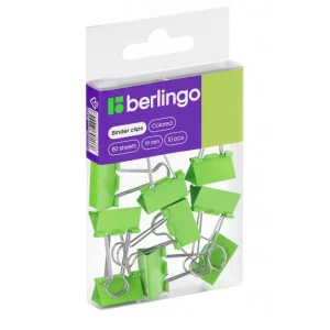 Зажимы для бумаг 19мм, Berlingo, 10шт., цветные, ПВХ упак., европодвес, зеленые 301707