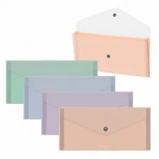 Папка-конверт на кнопке пластиковая ErichKrause Matt Pastel Bloom, с 4 цветными отделениями, Travel, прозрачный, ассорти 61162