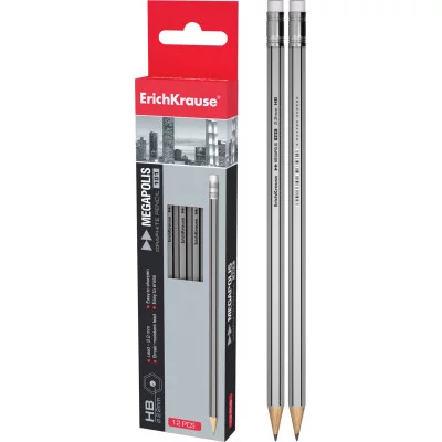 Карандаш чернографит/ластик ERICH KRAUSE НВ "Megapolis 101" корпус серебр 32860 095892