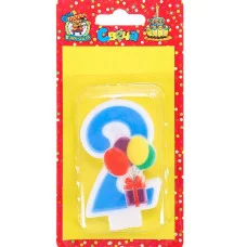 Свеча для торта Весёлый праздник синяя Цифра 2 С-5926