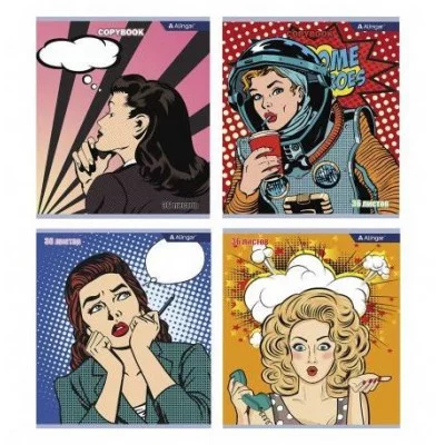 Тетрадь 36 л., А5, клетка, Alingar "Девушки ", скрепка, второй блок 60 г/м2,  мелованный картон (эконом) AL10361