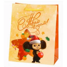 Пакет подар. с глянц.лам. 26.4*32.7*13.6см(L)"Новогодний Чебурашка"157г ПКП-0403