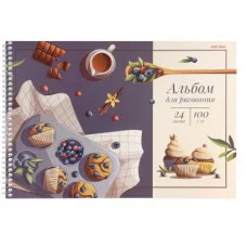 Альбом для рисования А4 24л. КЕКСЫ С ГОЛУБИКОЙ (24-5123) цветн.спираль,1 диз , офсет 24-5123