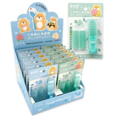 Ластик DI-673 "Выдвижной" 43х12х12мм, трехгранный, 2 запасных ластика, в футляре, ассорти, на блистере WX-99901 326563